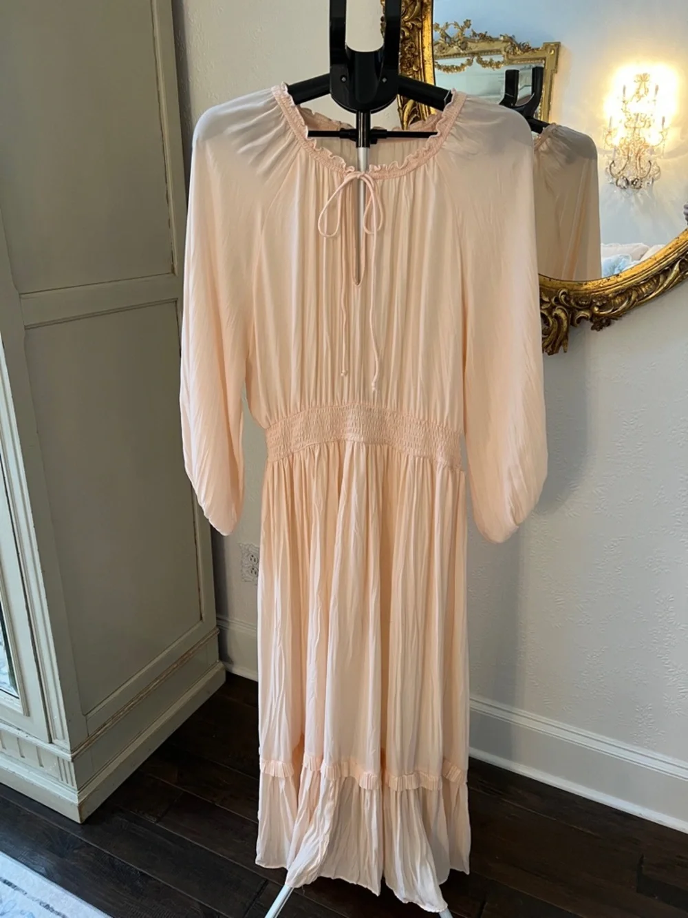 Zara Soft Peach Ruffled Neck Peasant Maxi Dress - Picture 1 of 7